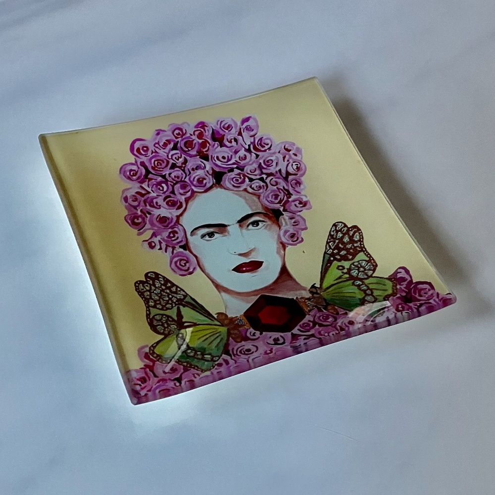 Ashley Longshore Frida Kahlo Advanced Enamel Gold Trinket Tray Signed